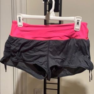 Grey and pink lululemon workout shorts